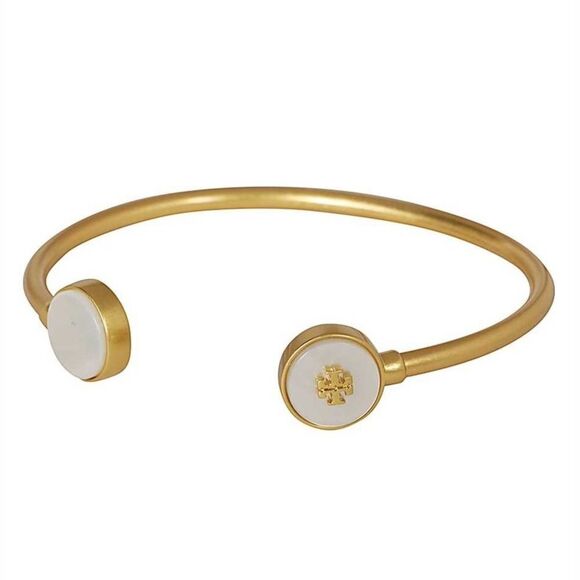 NWT Tory Burch Kira Semi-Precious Gold Cuff Bracelet, Mother Of Pearl - Picture 2 of 7